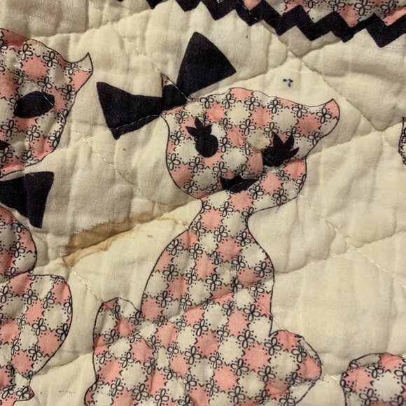 VTG Pink/White/Black Cat Argyle Bed Spread Made In USA By Heritage Quilts Inc. - Picture 6 of 6
